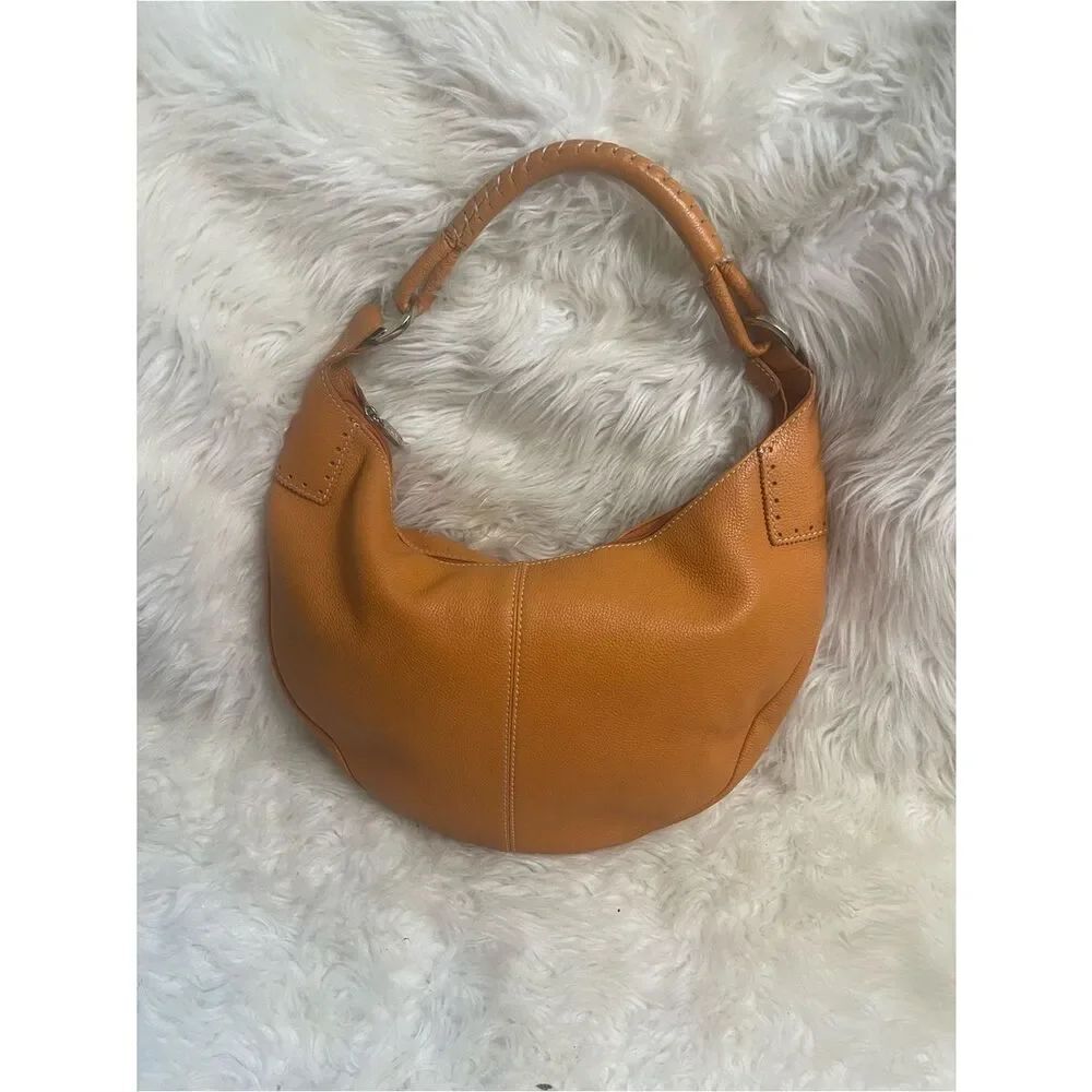 PRUNE Hobo leather Orange Medium Bag stitching accents silver tone hardwares .